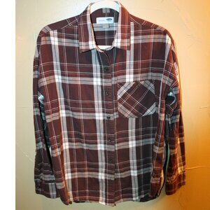 Old Navy Boyfriend Long Sleeve Med Mauve Plaid 100% Cotton